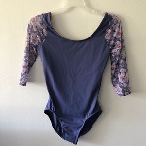 Floral mesh sleeved leotard, size L